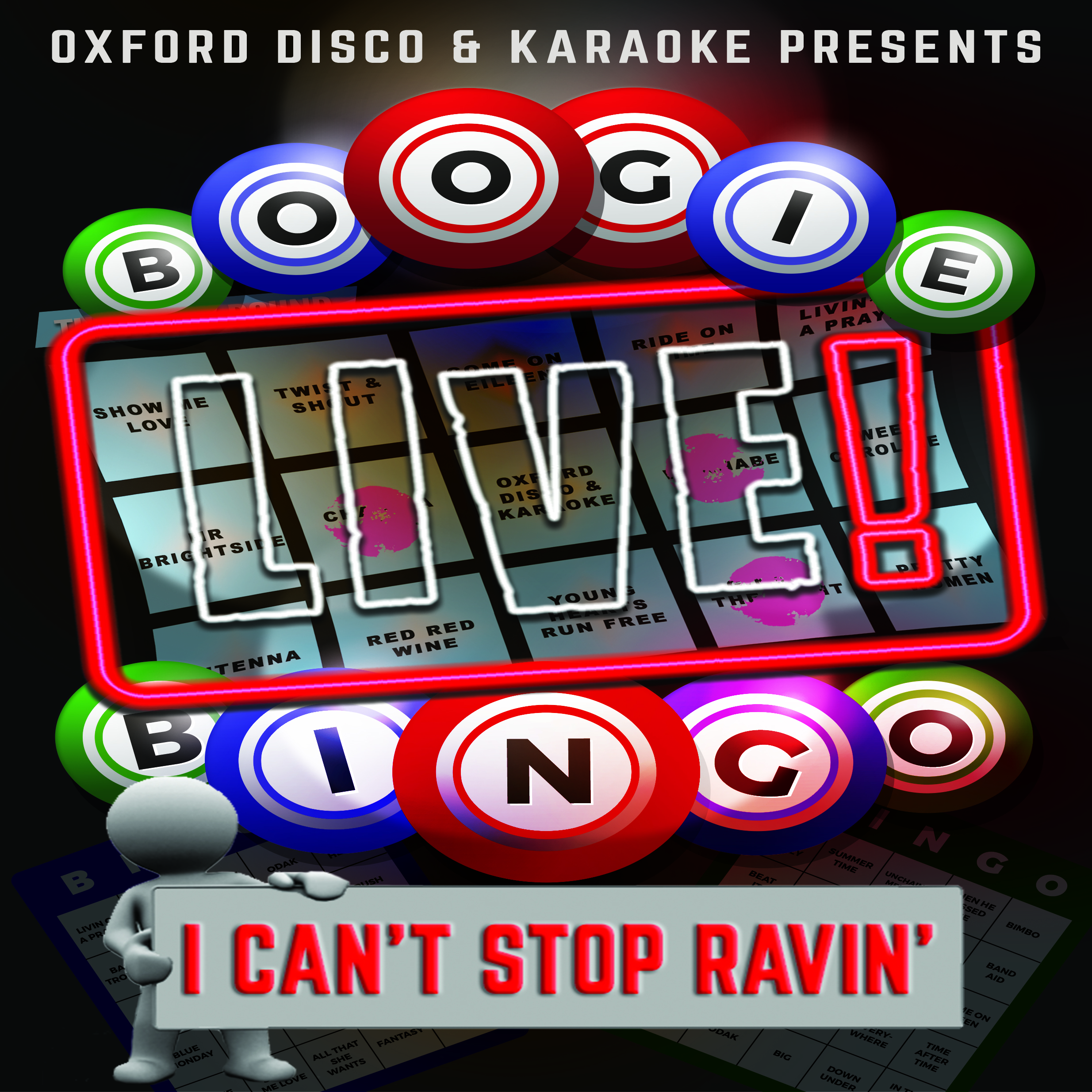 Oxford Discos Boogie Bingo Live in Oxfordshire - I Can't Stop Ravin' Game Cards