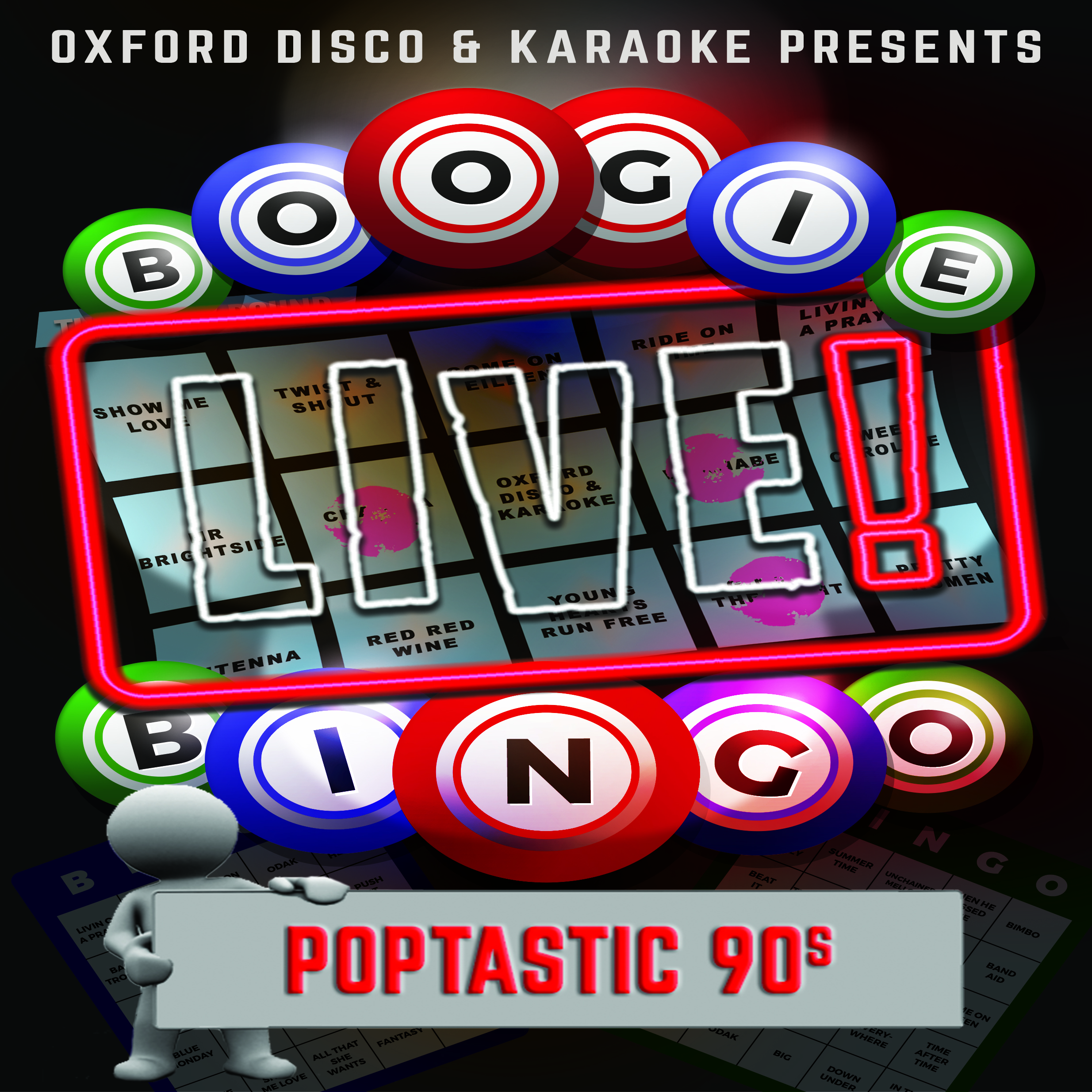 Oxford Discos Boogie Bingo Live in Oxfordshire - Poptastic 90s Game Cards