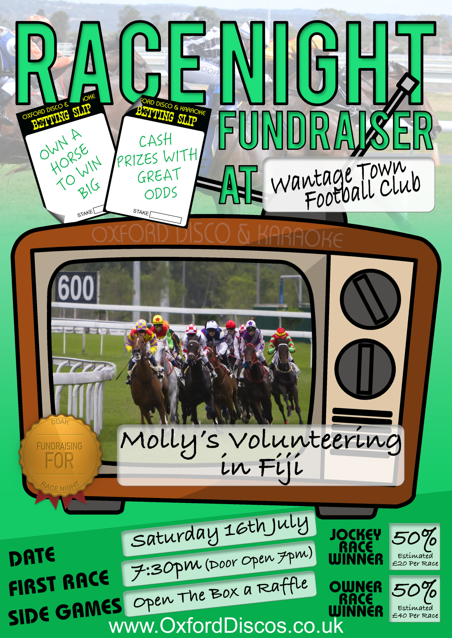Charity Race Night and Fundraising Poster by Oxford Discos in Oxfordshire Example